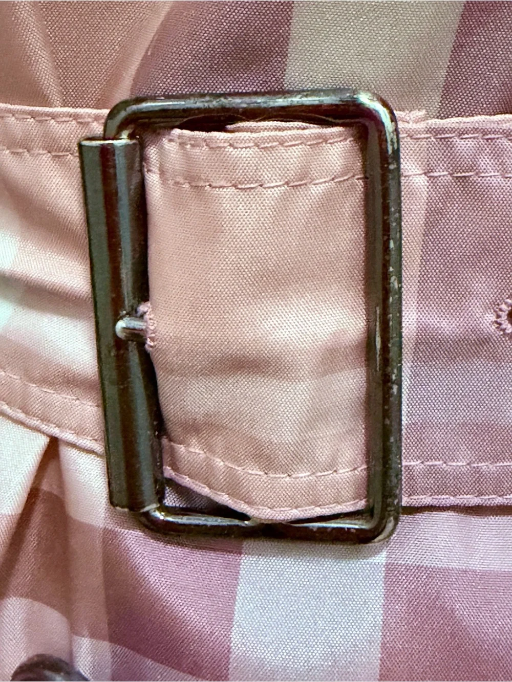 Burberry Pink Plaid Double-Breasted Trench with Belt - Picture 4 of 14